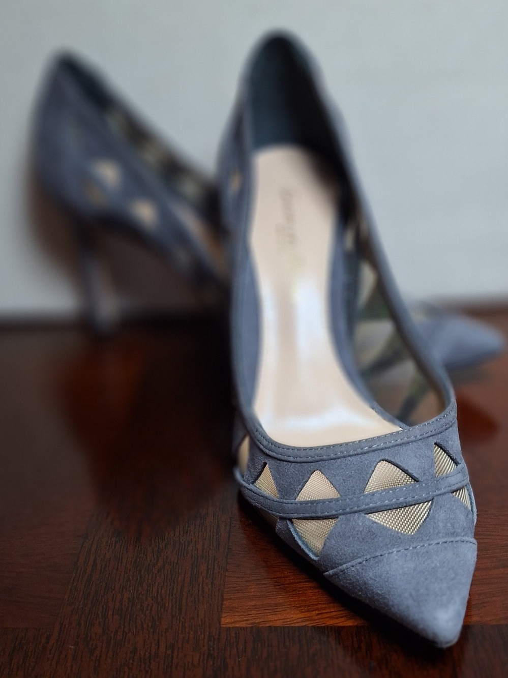 Gianvito Rossi Gray Suede Pointed Toe Pumps with Mesh Insets US 5